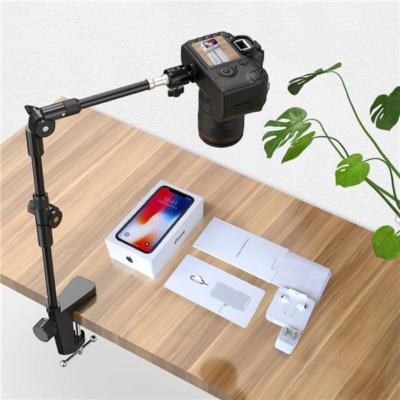 Webcam Stand Camera Mount with Phone Holder & 5/8"Screw, 25in Flexible Stand - Picture 3 of 6